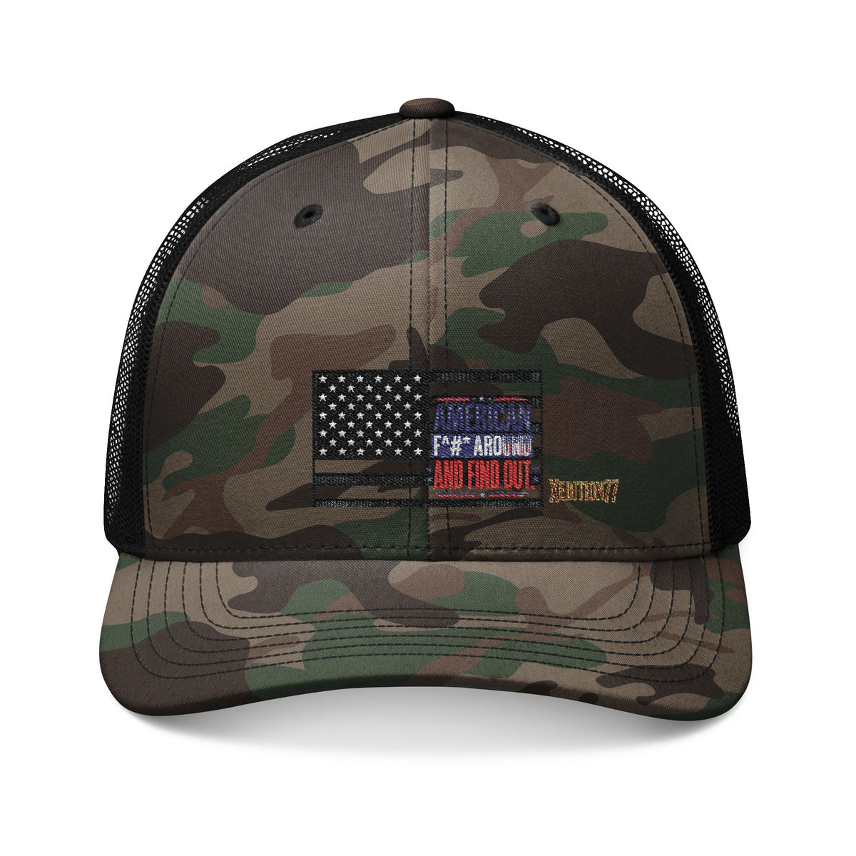 Xedition77 Camo DAD Hat — Embroidered American Flag Patch
