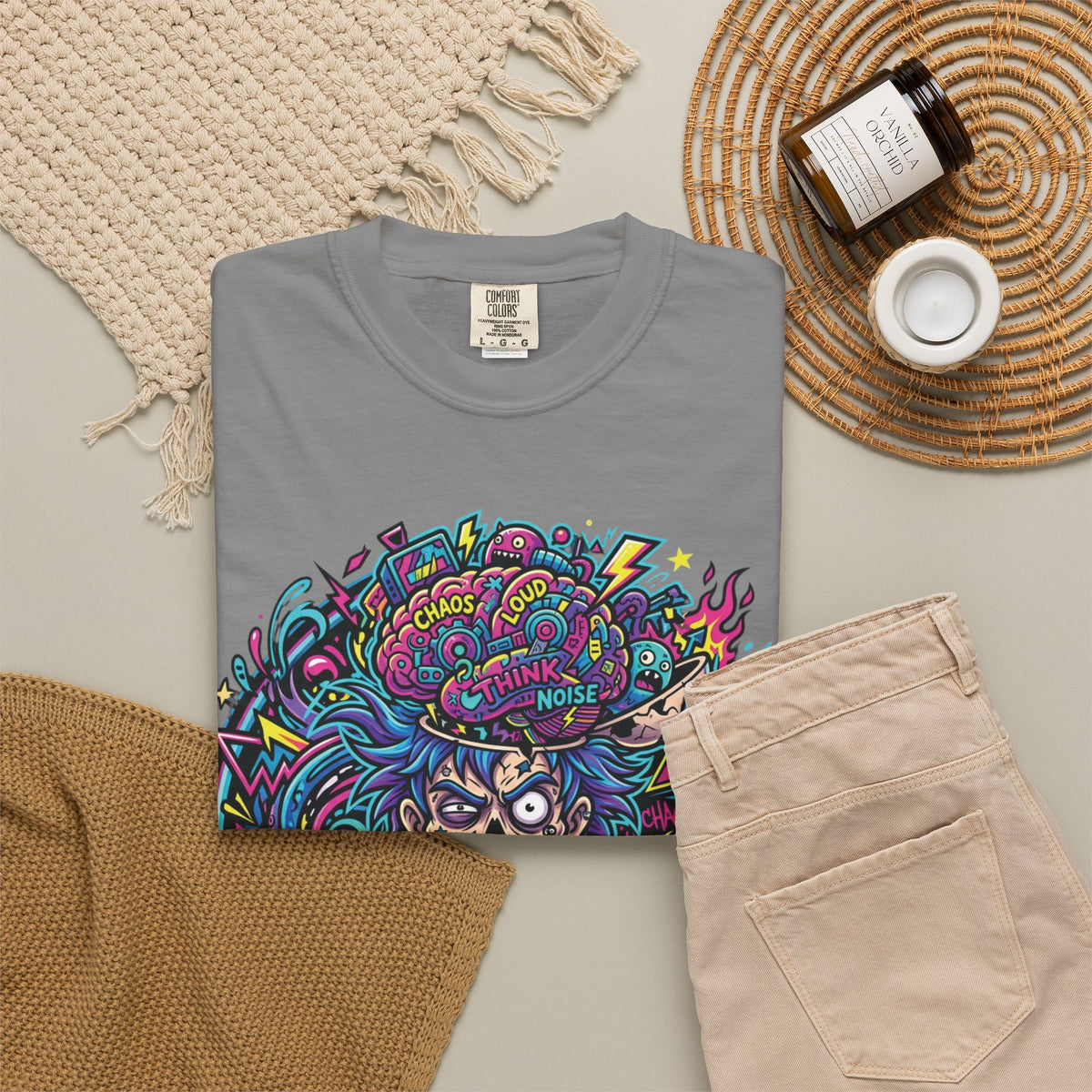 Graphic T-Shirt — "I Miss the Voices in My Head" Colorful Psychedelic Skull Tee