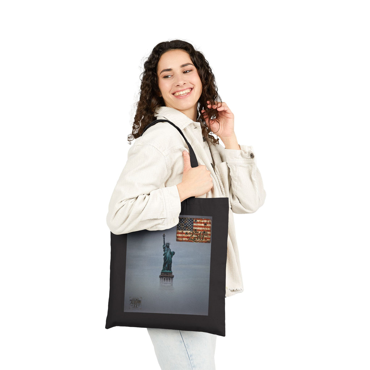 Tote Bag - Vintage Statue of Liberty with Distressed American Flag Canvas Tote