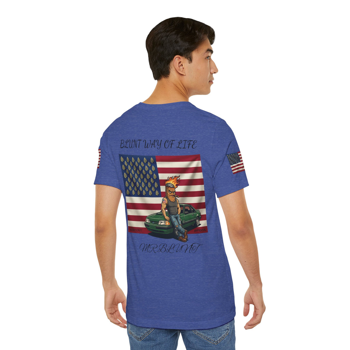 MR.BLUNT WAY OF LIFE Patriotic Graphic Tee — American Flag Car Design