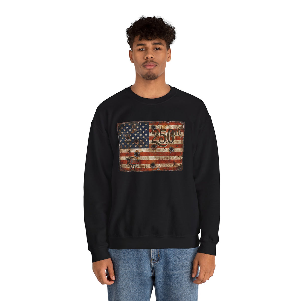 Vintage American Flag Crewneck Sweatshirt – 250th Anniversary Patriotic Design