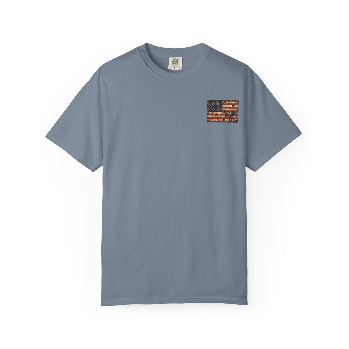 XEDITION77 "Crab Pot Life" T-Shirt — Rustic American Flag Chest Logo & Back Fishing Scene