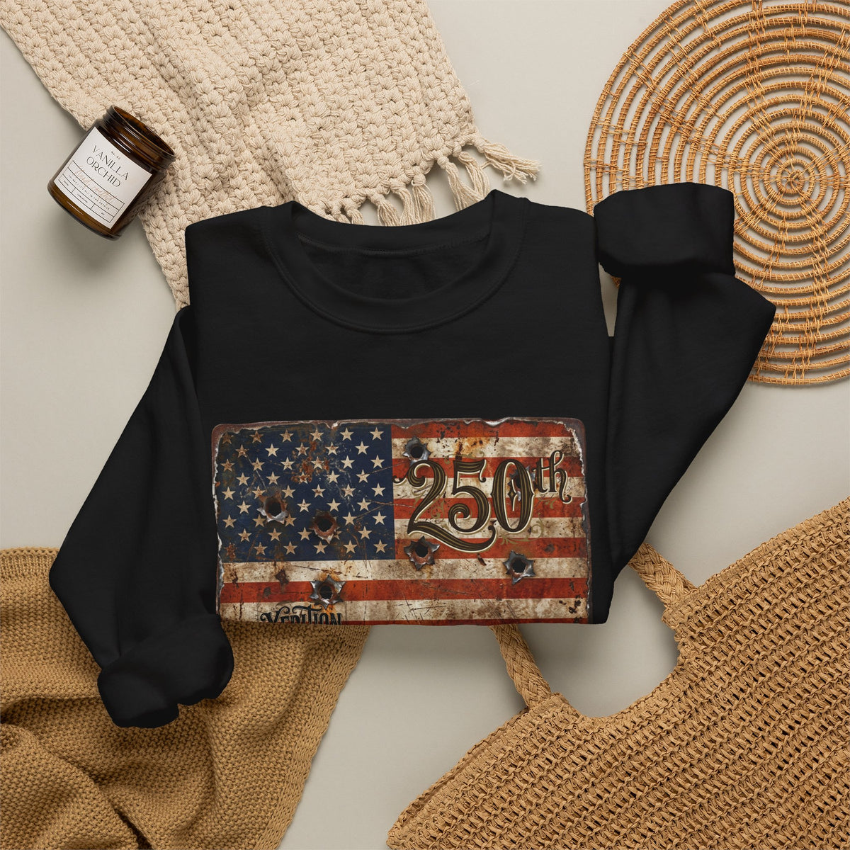 Vintage American Flag Crewneck Sweatshirt – 250th Anniversary Patriotic Design