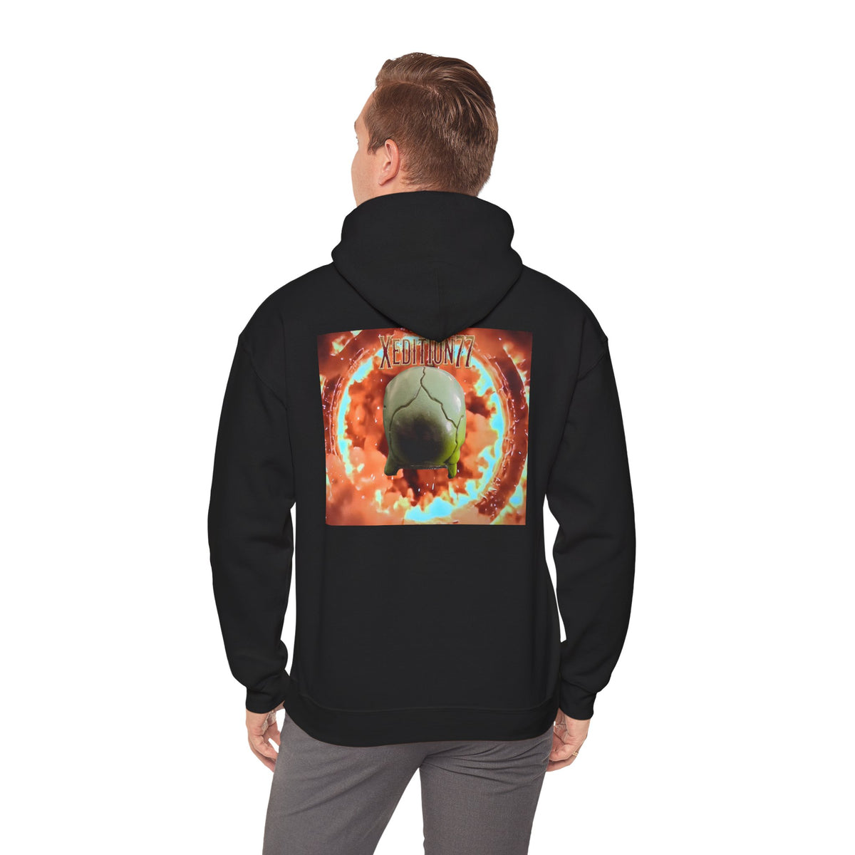XEDITION77 Skull Flame Hoodie – Colorful Flaming Skull Graphic Pullover