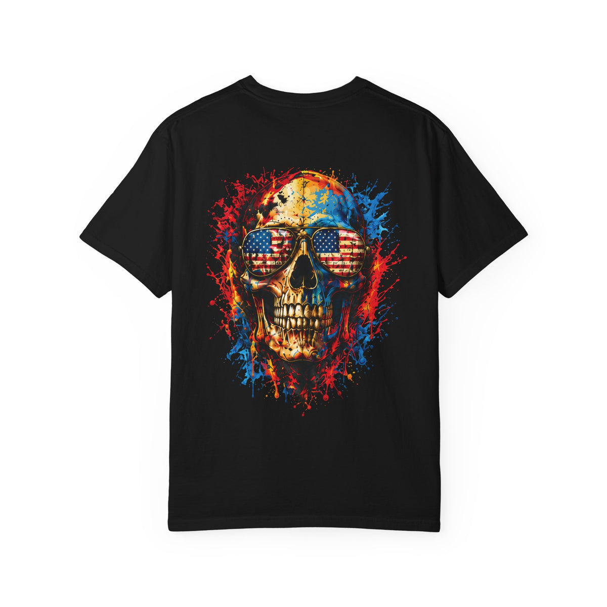 American Flag Skull T-Shirt — Patriotic Skull Tee with Flag Sunglasses