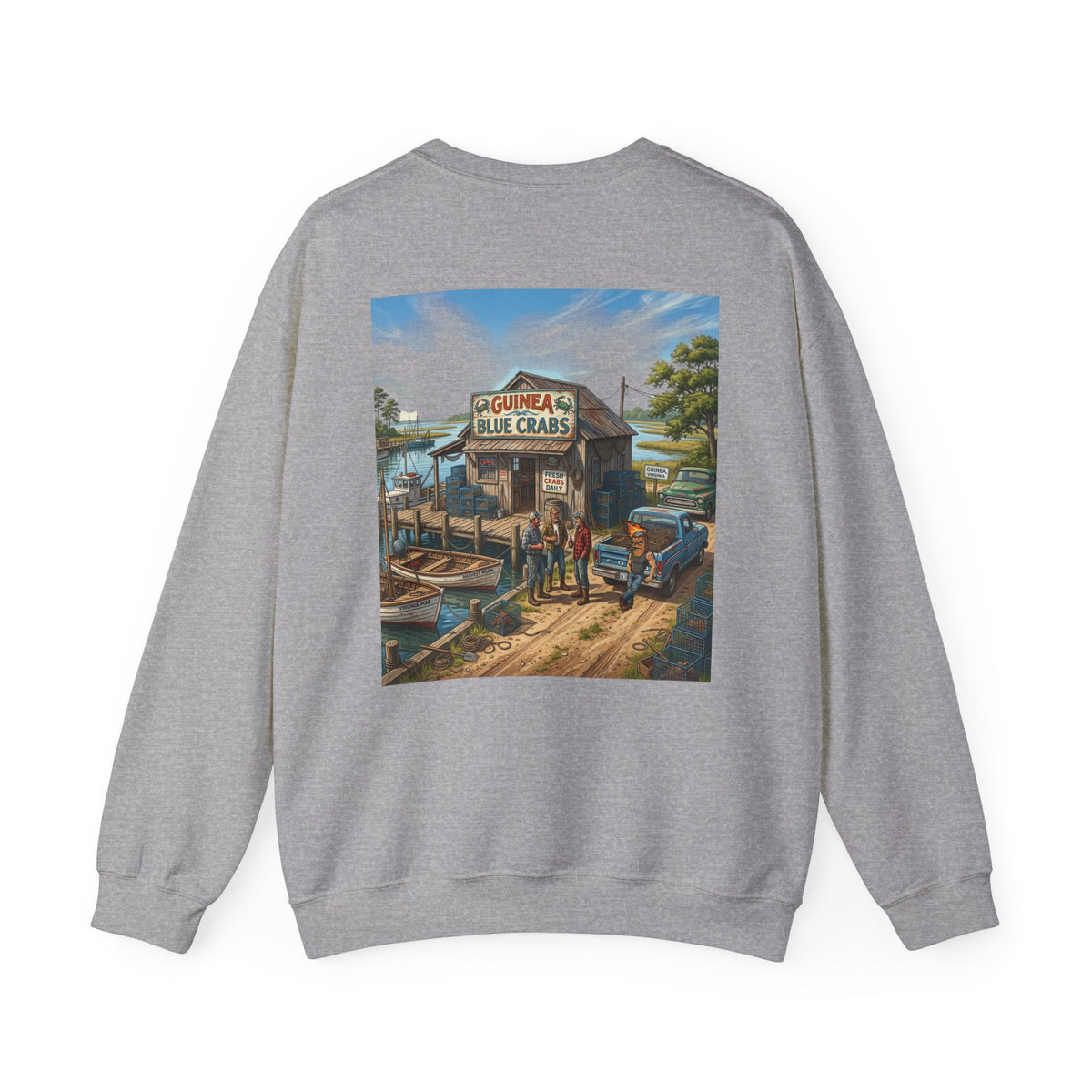 Xedition77 CRAB"POT" LIFE GUINEA VA.American Flag Chest Patch Crewneck Sweatshirt
