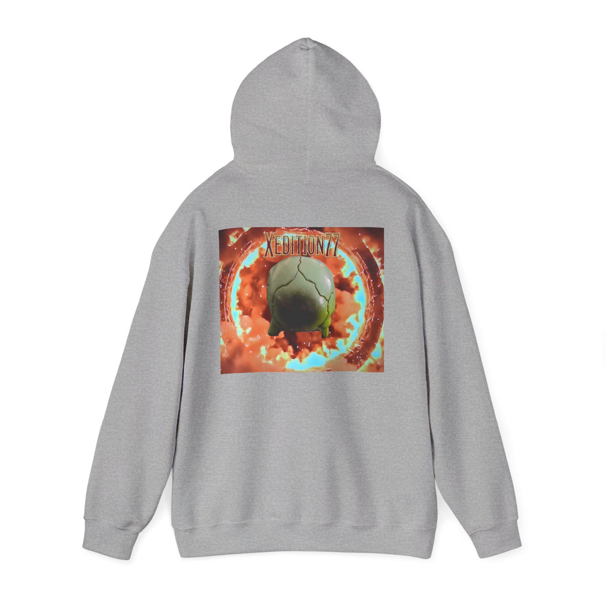 XEDITION77 Skull Flame Hoodie – Colorful Flaming Skull Graphic Pullover