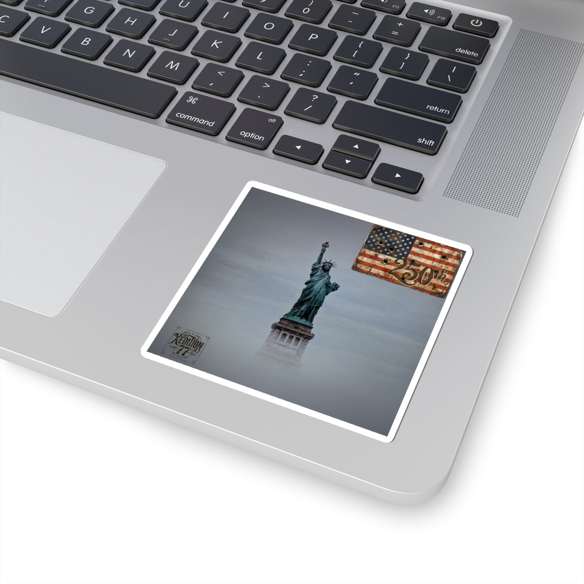 Statue of Liberty & Vintage Flag Kiss-Cut Sticker — 250th Anniversary Patriotic Decal