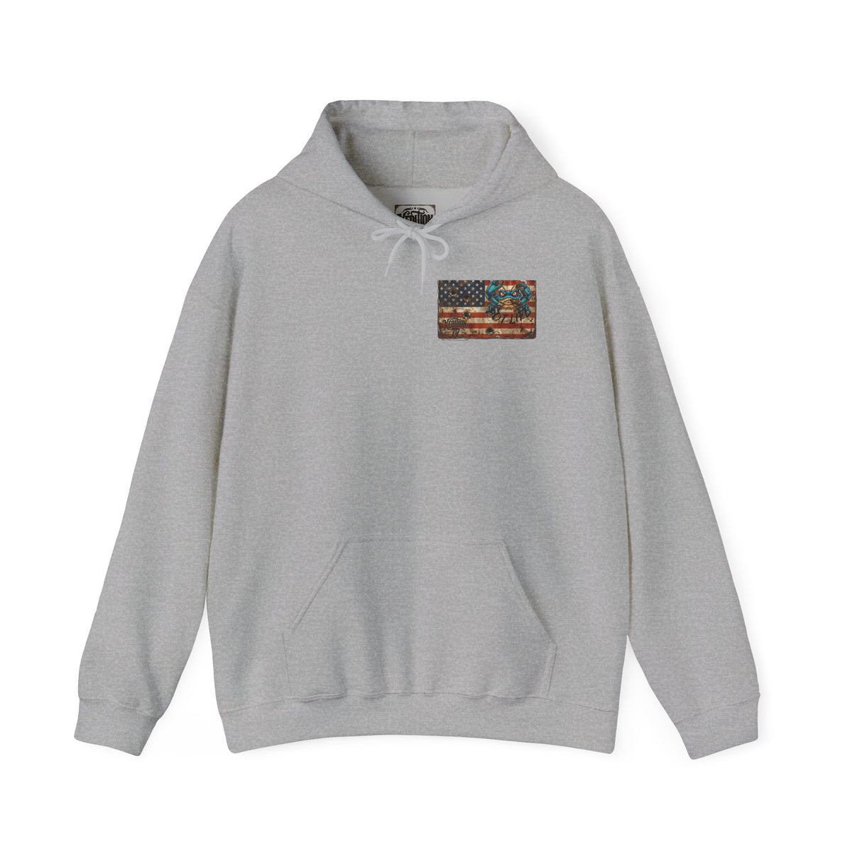 Xedition77 CRAB "POT" LIFE GUINEA VA. American Flag Vintage Hoodie Patriotic Distressed USA Sweatshirt