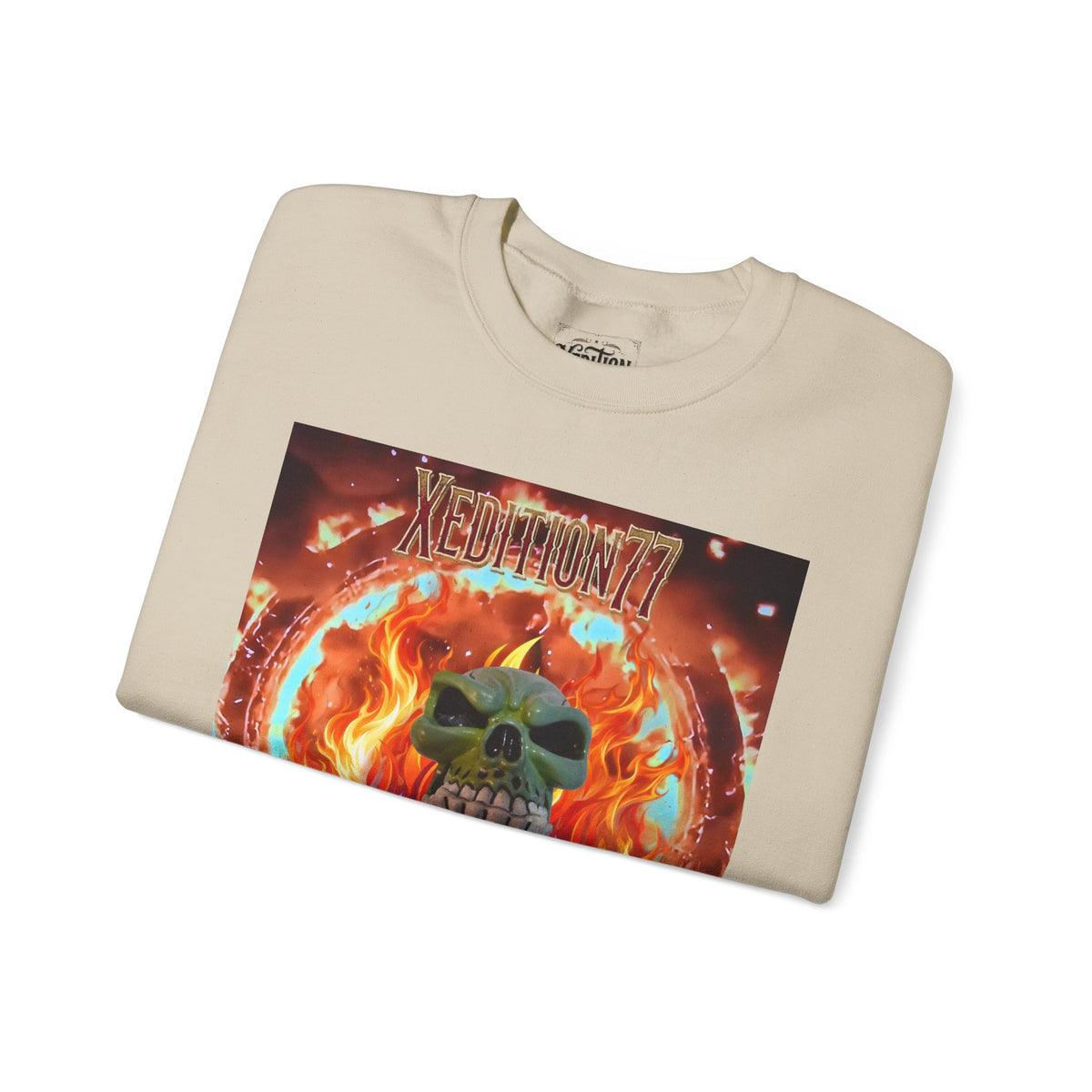 XEDITION77 Flaming Skull Crewneck Sweatshirt
