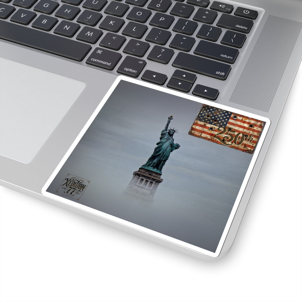Statue of Liberty & Vintage Flag Kiss-Cut Sticker — 250th Anniversary Patriotic Decal