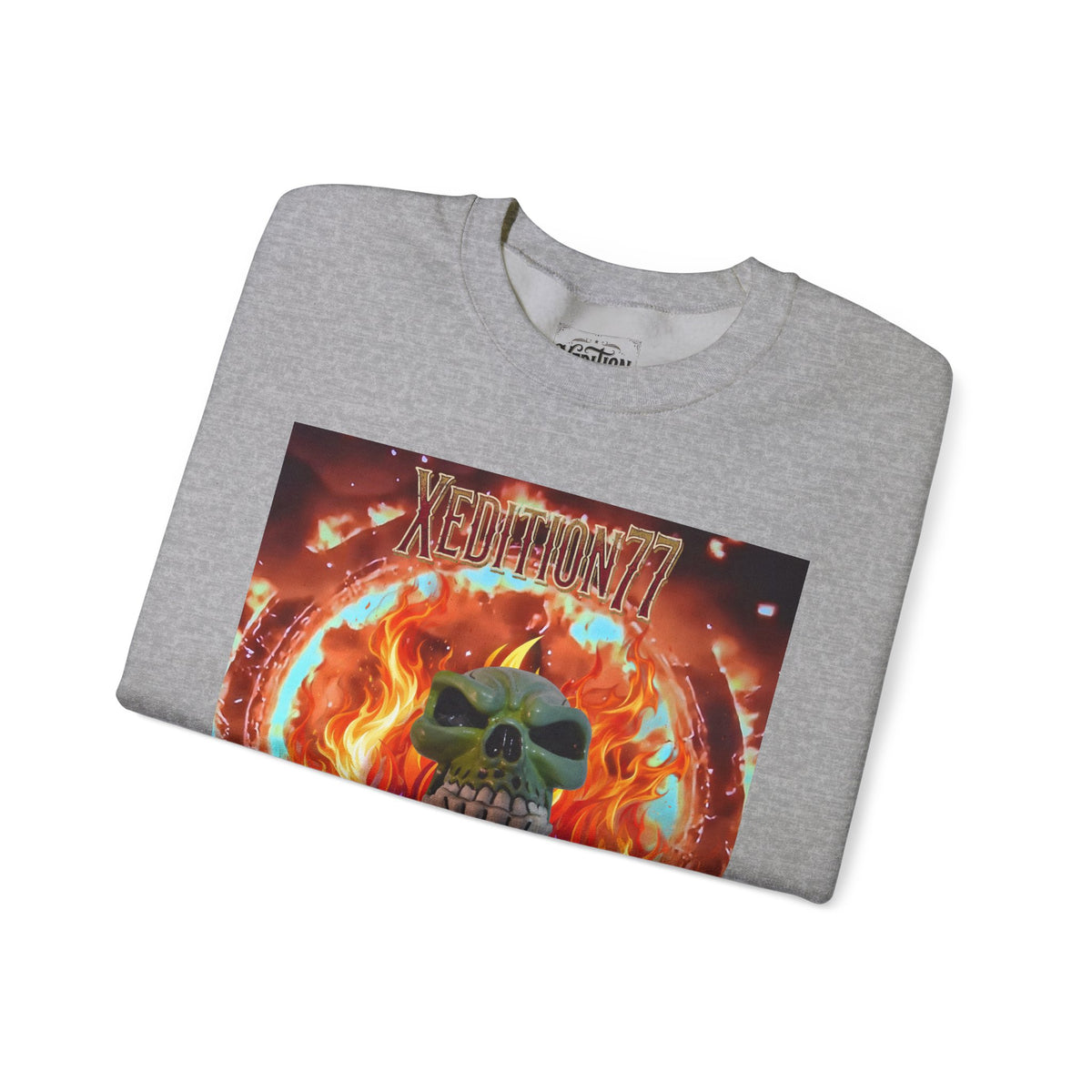 XEDITION77 Flaming Skull Crewneck Sweatshirt