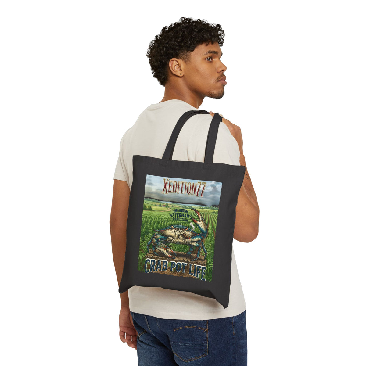 XEDITION77 "Crab Pot Life"Canvas Tote Bag , Eco-Friendly Grocery & Everyday Carry