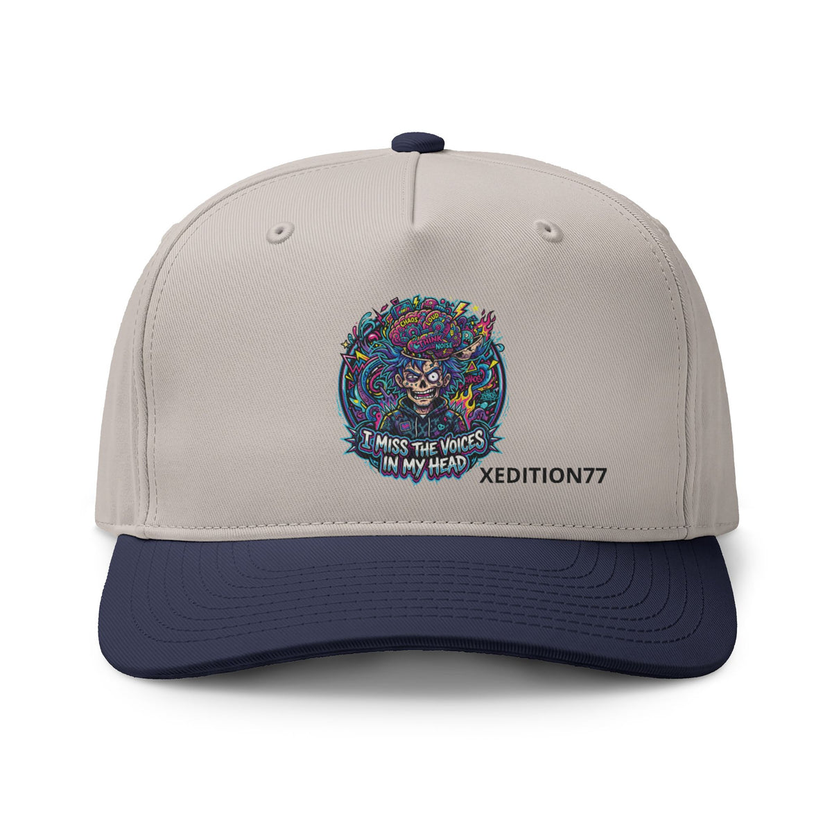 Colorful Psychedelic Tiger Cap — "I Hear the Voices in My Head" Embroidered Two-Tone Hat