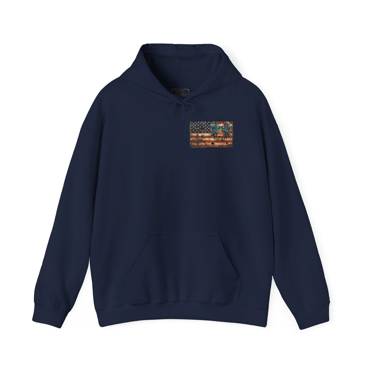 Xedition77 CRAB "POT" LIFE GUINEA VA. American Flag Vintage Hoodie Patriotic Distressed USA Sweatshirt