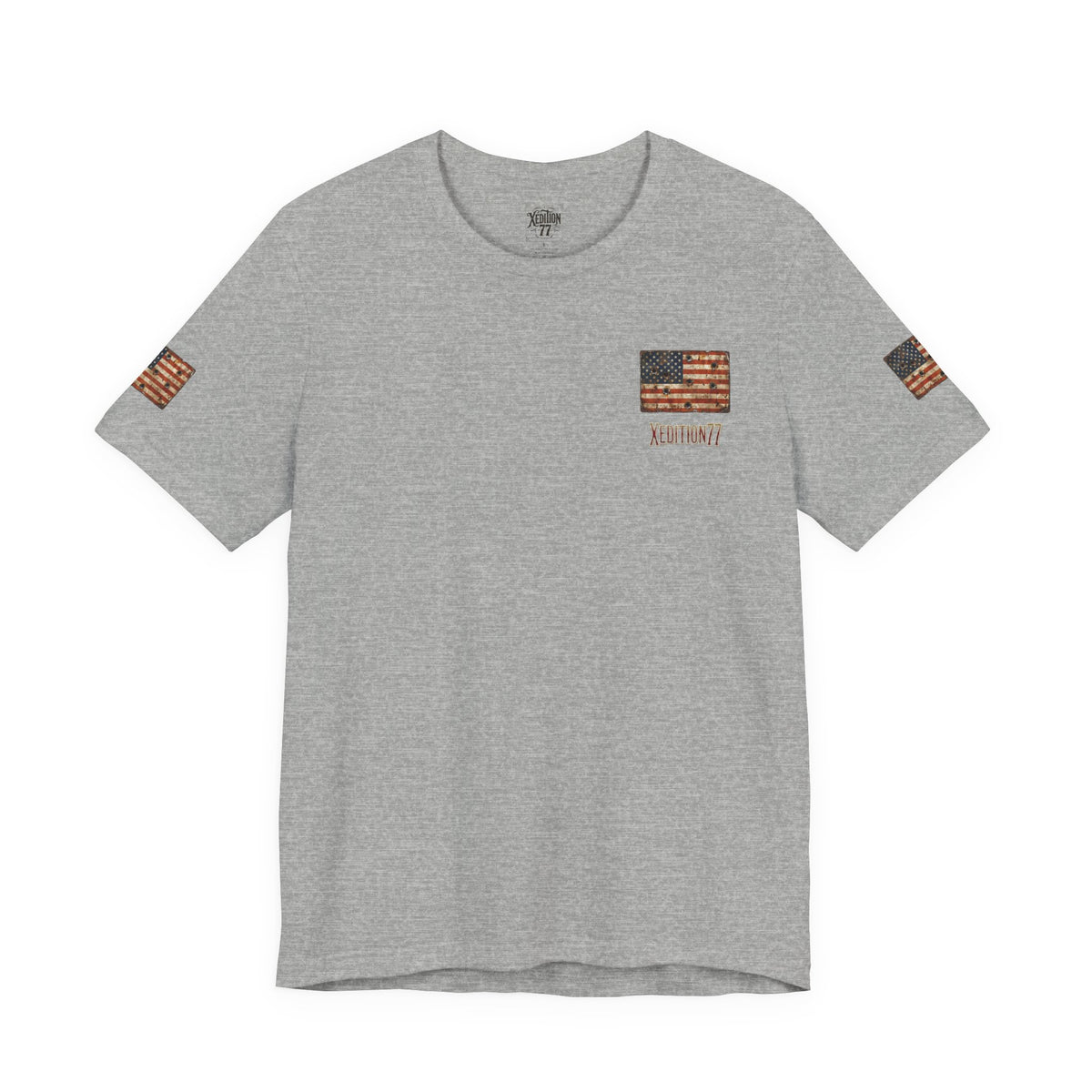 American Flag Pocket T‑Shirt — Rustic USA Patriot Tee with ‘All Veterans’ Text