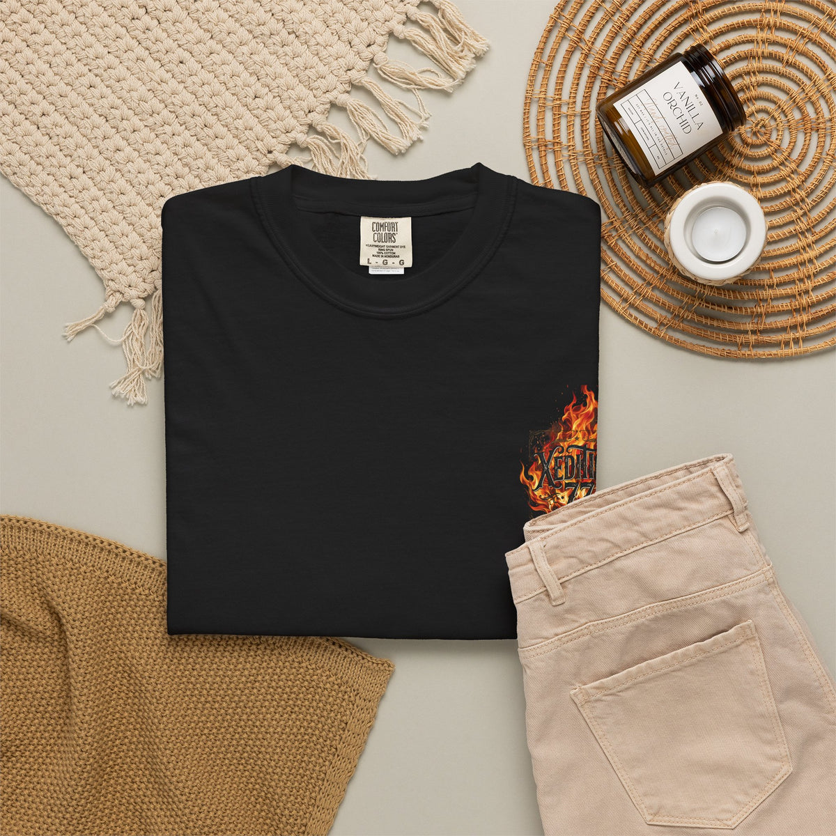 "Xedition77 Flaming Skull Graphic Tee Back Print