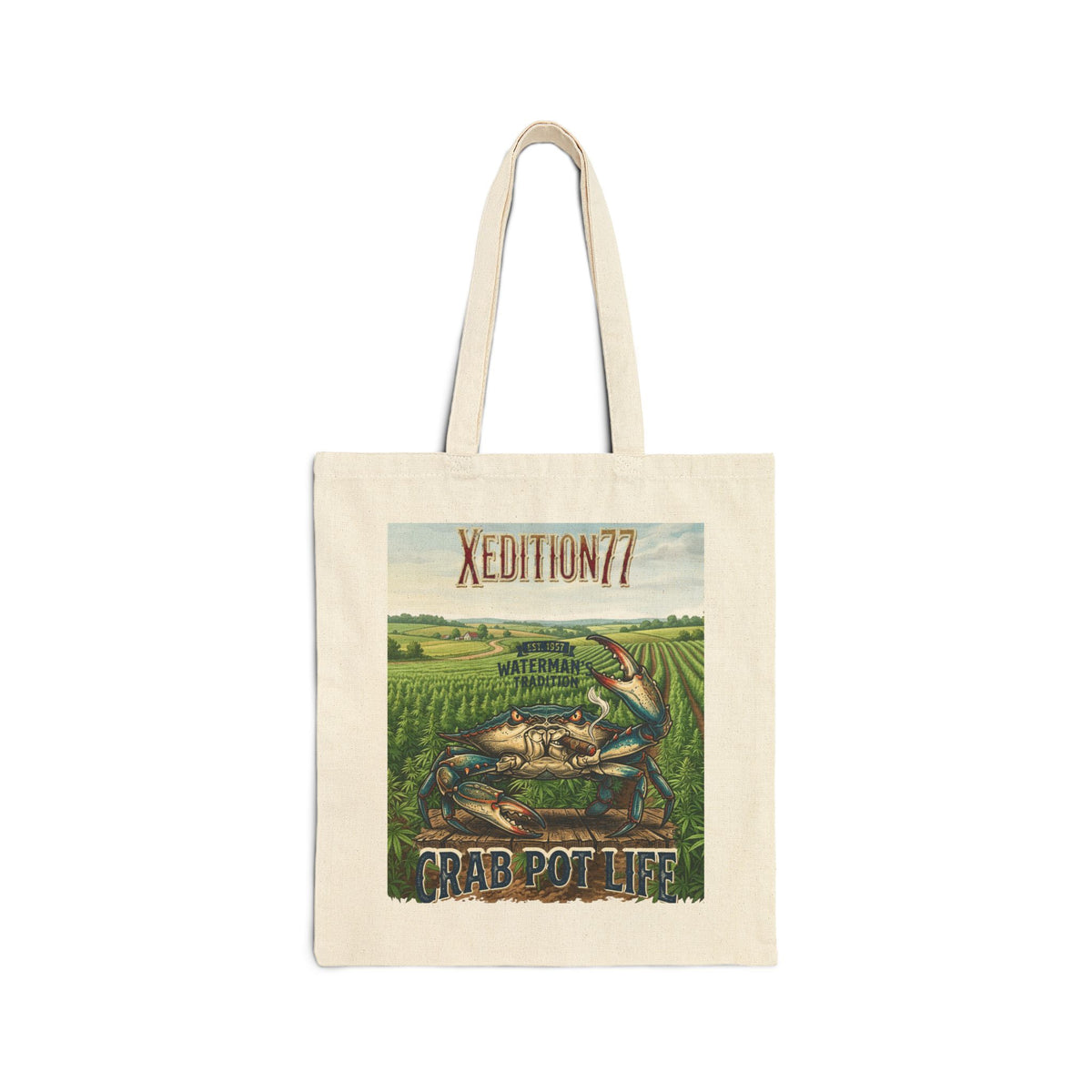 XEDITION77 "Crab Pot Life"Canvas Tote Bag , Eco-Friendly Grocery & Everyday Carry