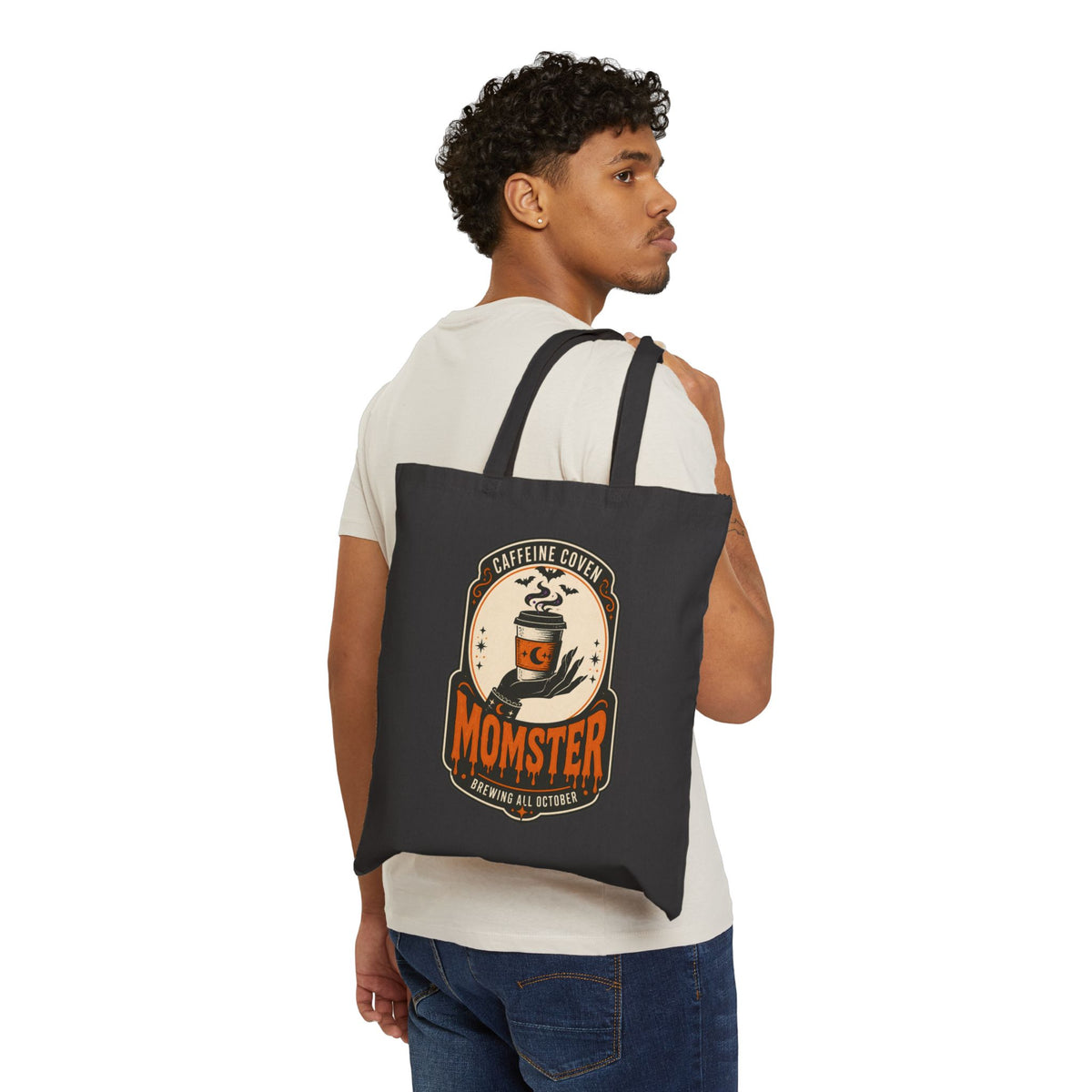 Momster Halloween Momster Tote | Caffeine Coven spooky retro bat graphic