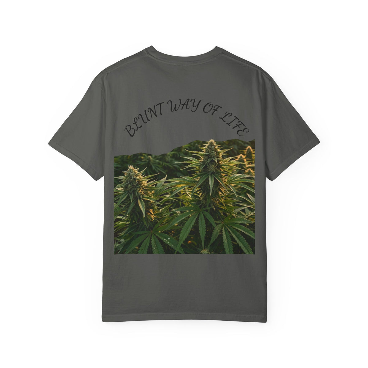 “Blunt Way of Life” Graphic T-Shirt — Mountain Sunset & Cannabis Art