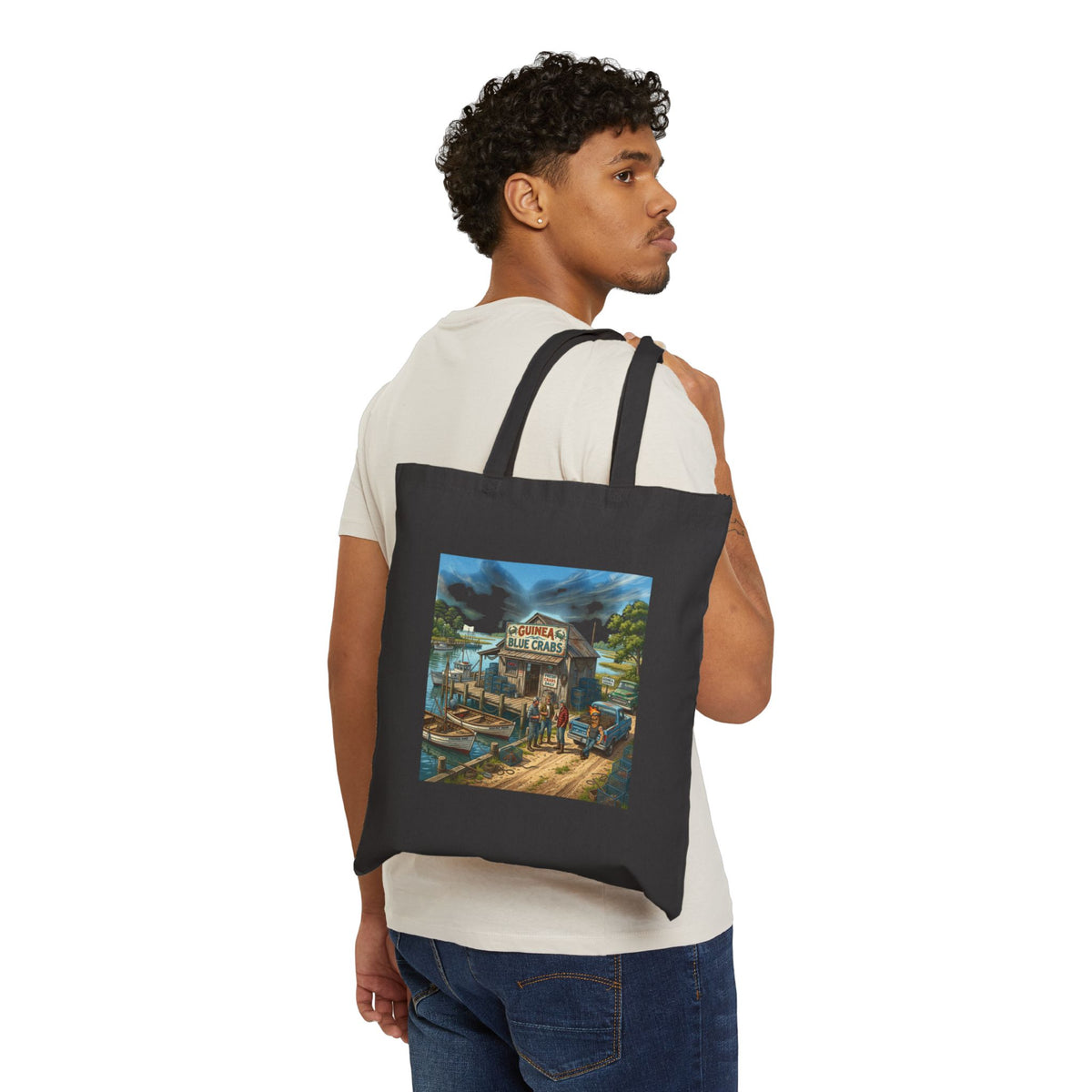 Xedition77 Guinea VA. CRAB" POT" LIFE Vintage American Flag Cotton Tote Bag — Small Patriotic Canvas Grocery Tote