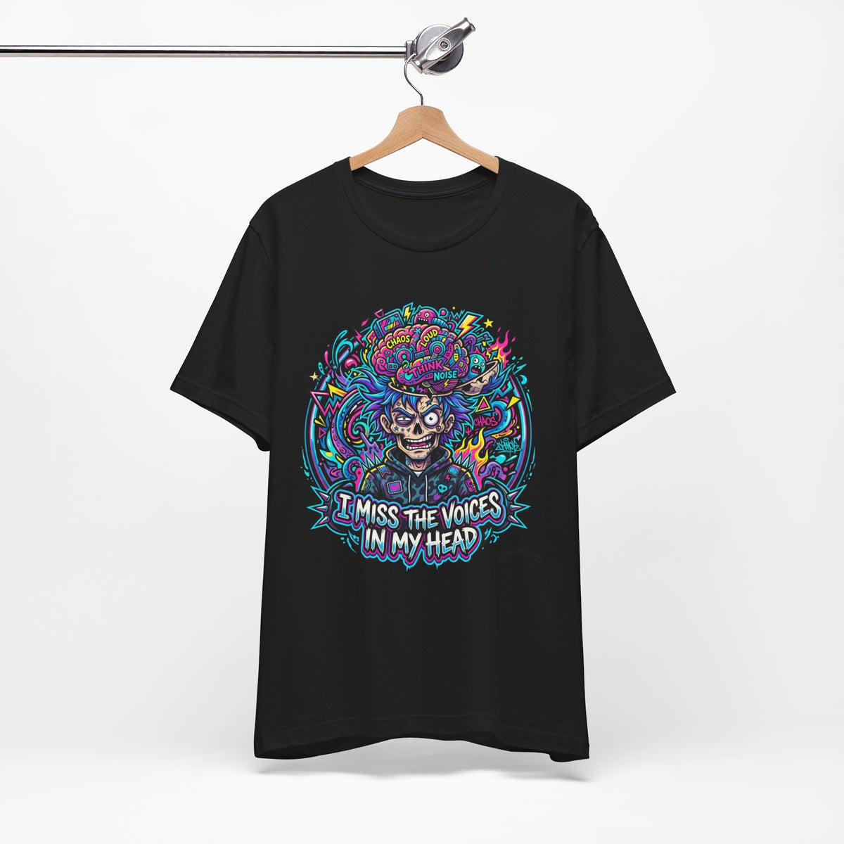 Skull & Brain Graphic Tee — "I Miss the Voices in My Head" Psychedelic T-Shirt