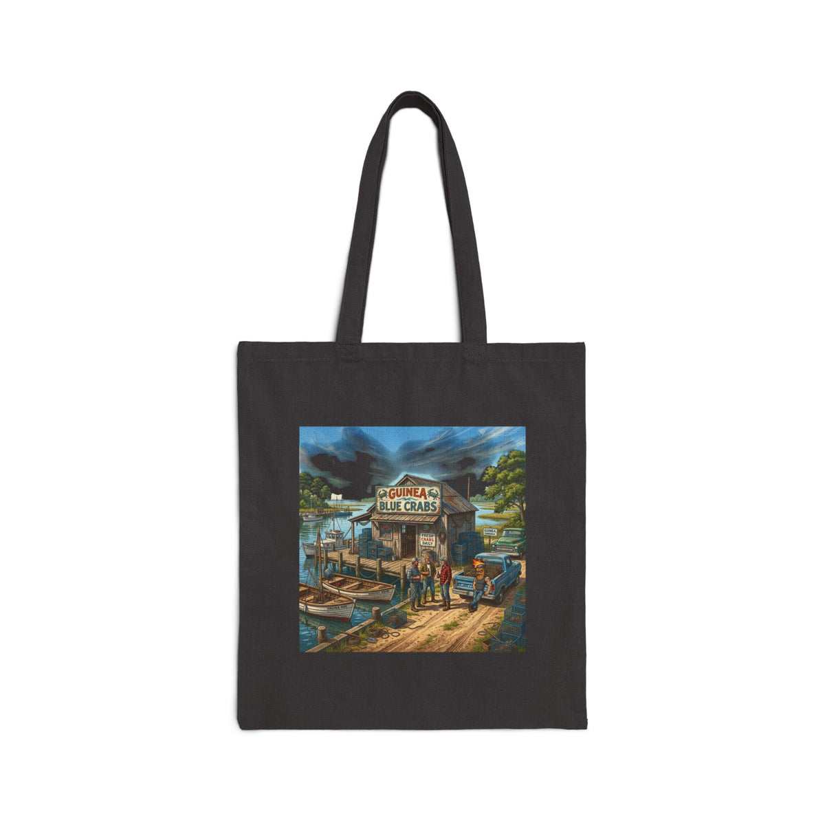 Xedition77 Guinea VA. CRAB" POT" LIFE Vintage American Flag Cotton Tote Bag — Small Patriotic Canvas Grocery Tote