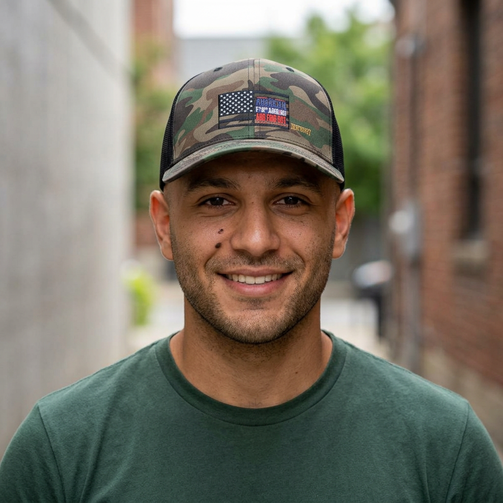 Xedition77 Camo DAD Hat — Embroidered American Flag Patch