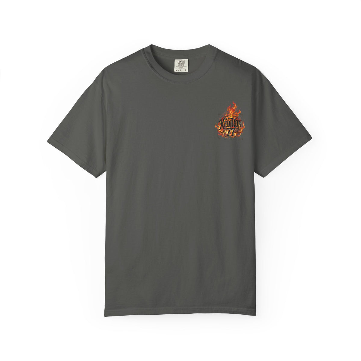 "Xedition77 Flaming Skull Graphic Tee Back Print