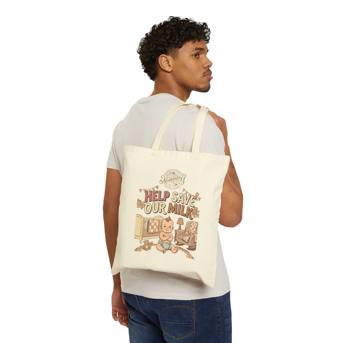 "Breast cancer awareness" Help Save Our Milk Canvas Tote Bag