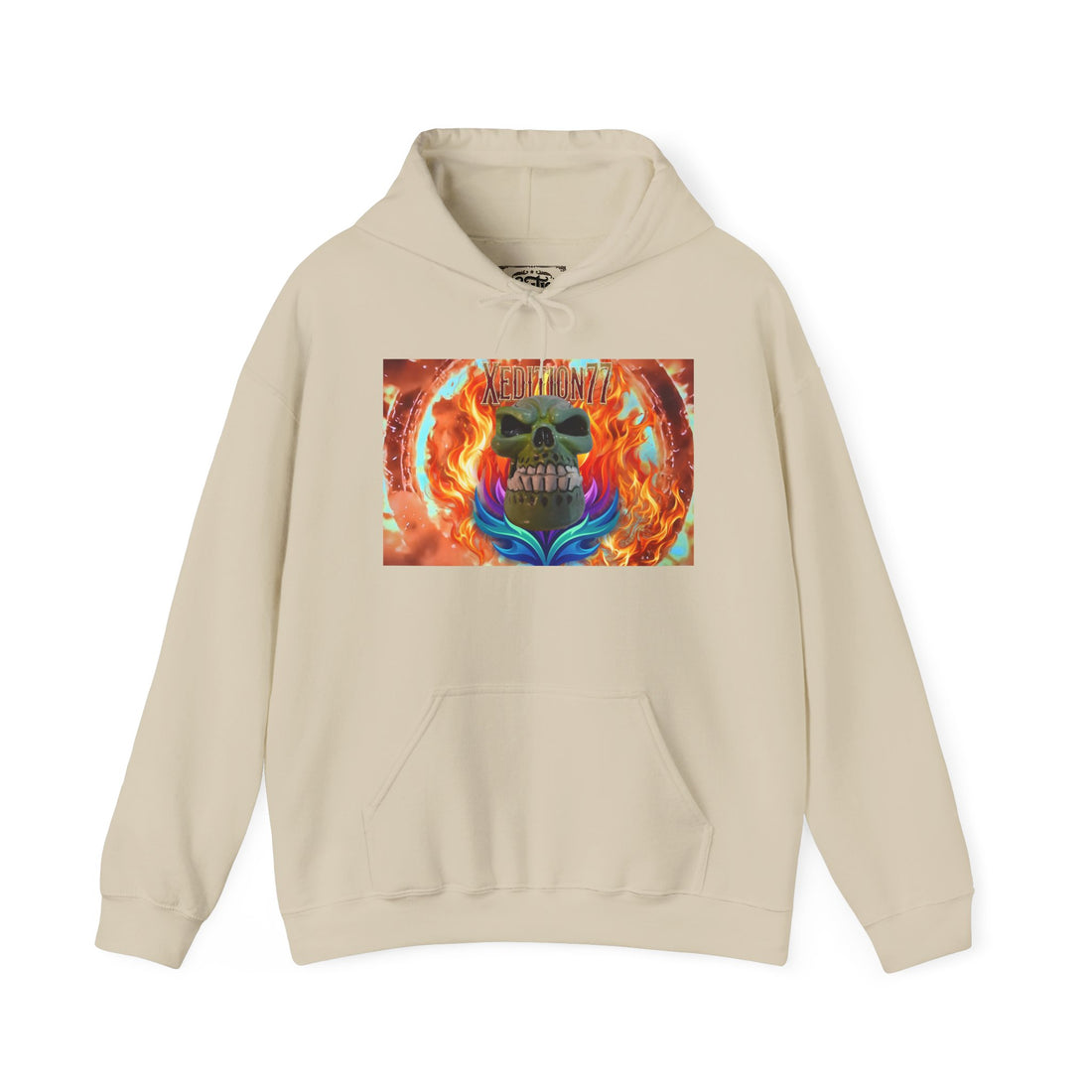 XEDITION77 Skull Flame Hoodie – Colorful Flaming Skull Graphic Pullover