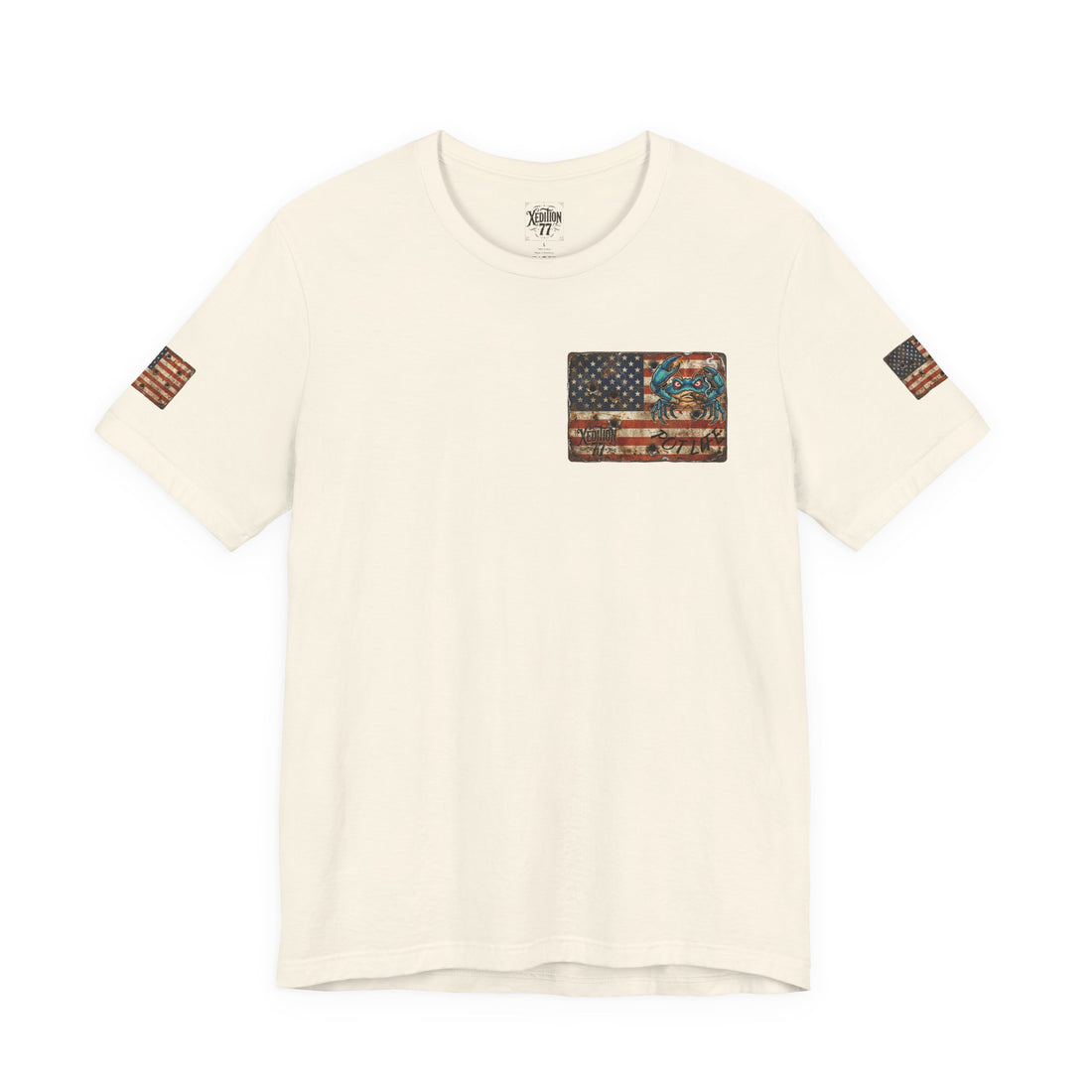 Xedition77 GUINEA VA. CRAB "POT" LIFE American Flag Tee with Rustic Eagle Pocket Print