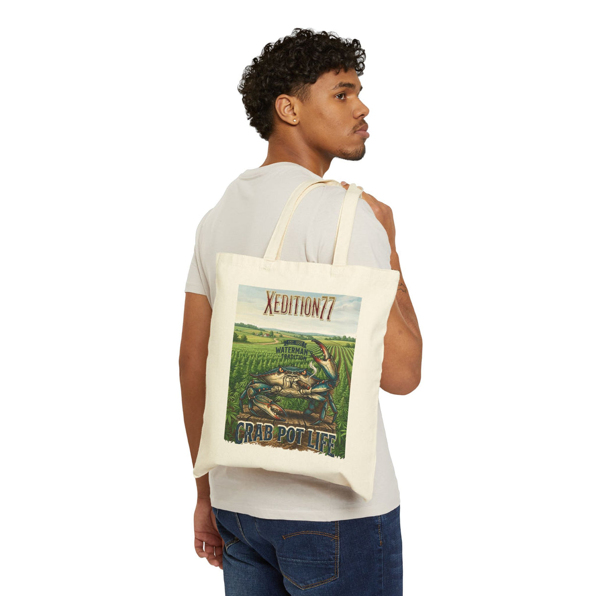 XEDITION77 "Crab Pot Life"Canvas Tote Bag , Eco-Friendly Grocery & Everyday Carry