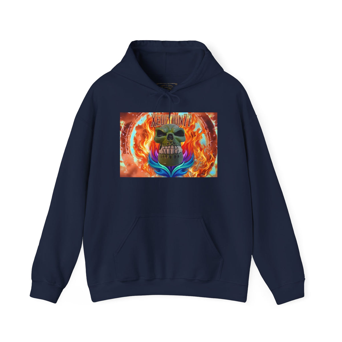 XEDITION77 Skull Flame Hoodie – Colorful Flaming Skull Graphic Pullover