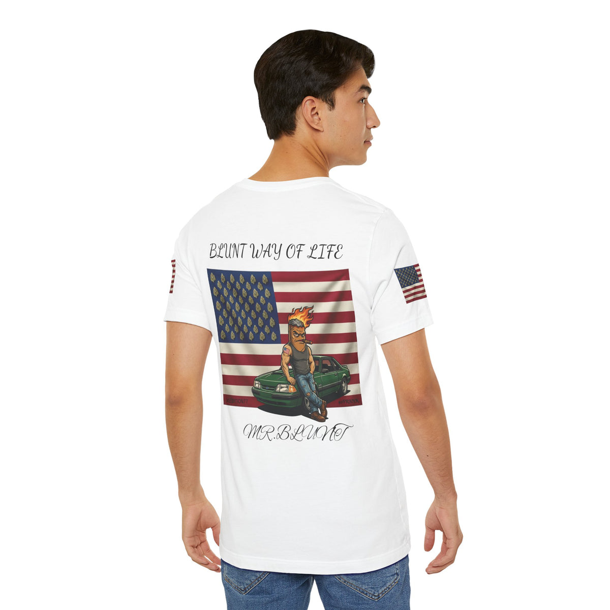 MR.BLUNT WAY OF LIFE Patriotic Graphic Tee — American Flag Car Design