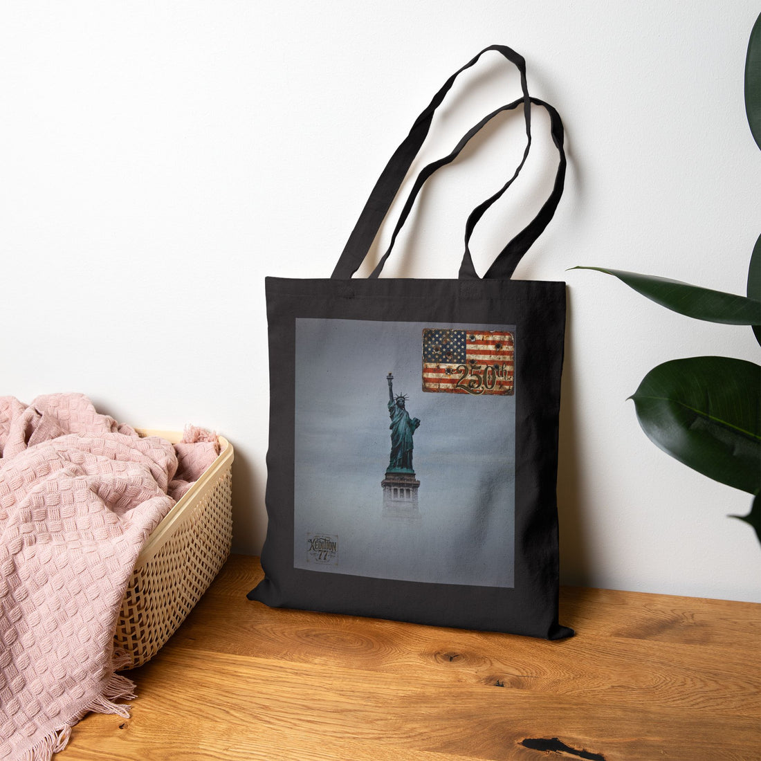 Tote Bag - Vintage Statue of Liberty with Distressed American Flag Canvas Tote