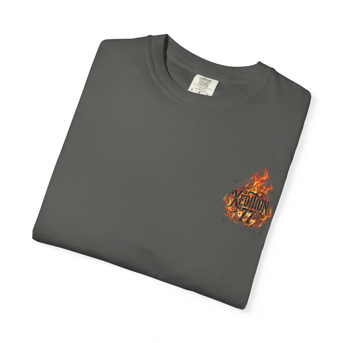 "Xedition77 Flaming Skull Graphic Tee Back Print
