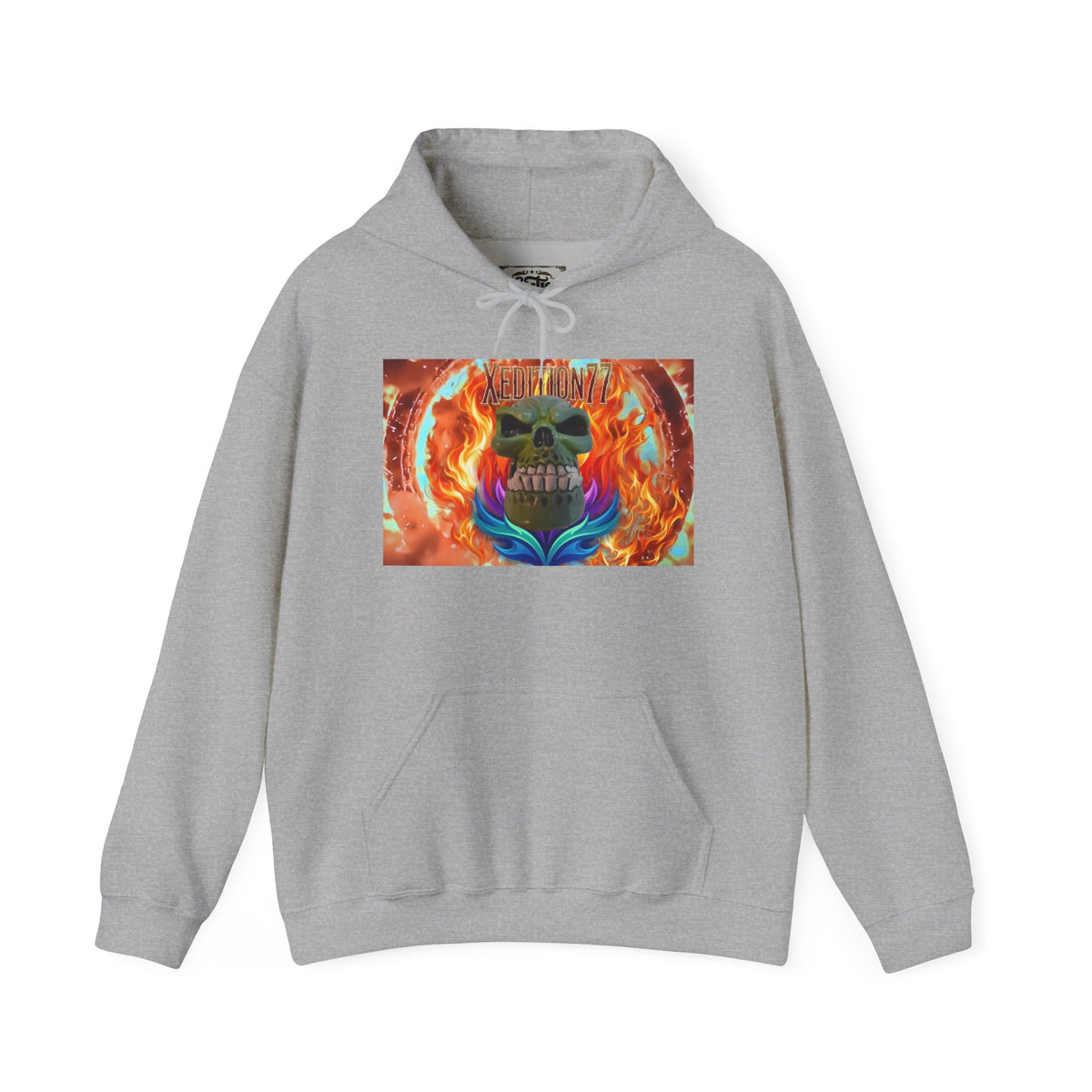 XEDITION77 Skull Flame Hoodie – Colorful Flaming Skull Graphic Pullover
