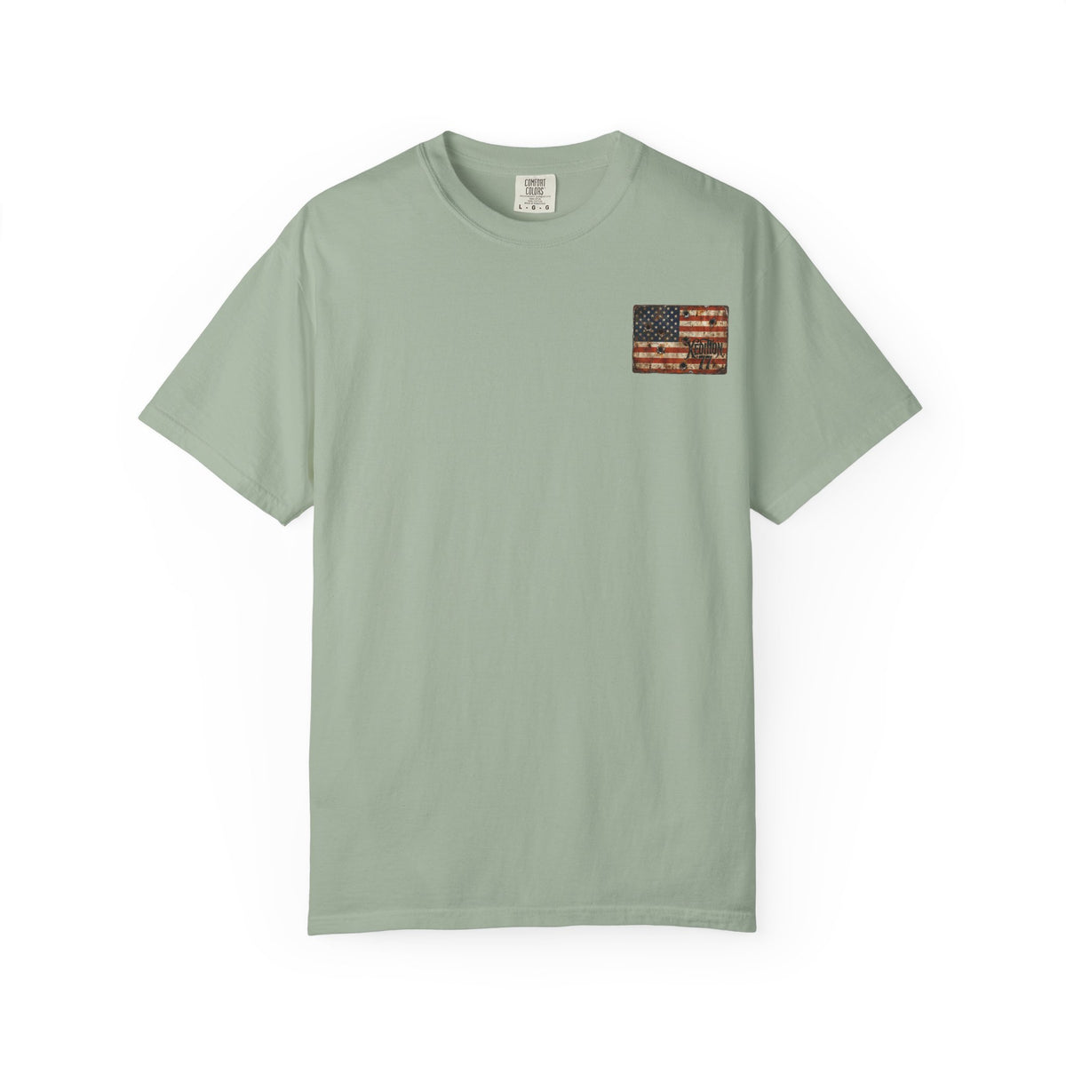 XEDITION77 "Crab Pot Life" T-Shirt — Rustic American Flag Chest Logo & Back Fishing Scene