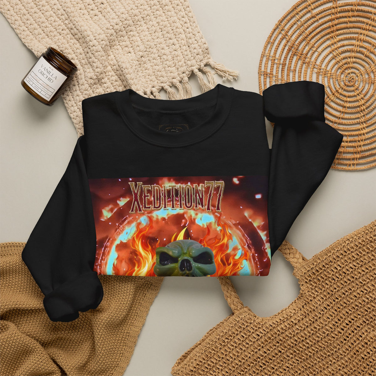 XEDITION77 Flaming Skull Crewneck Sweatshirt