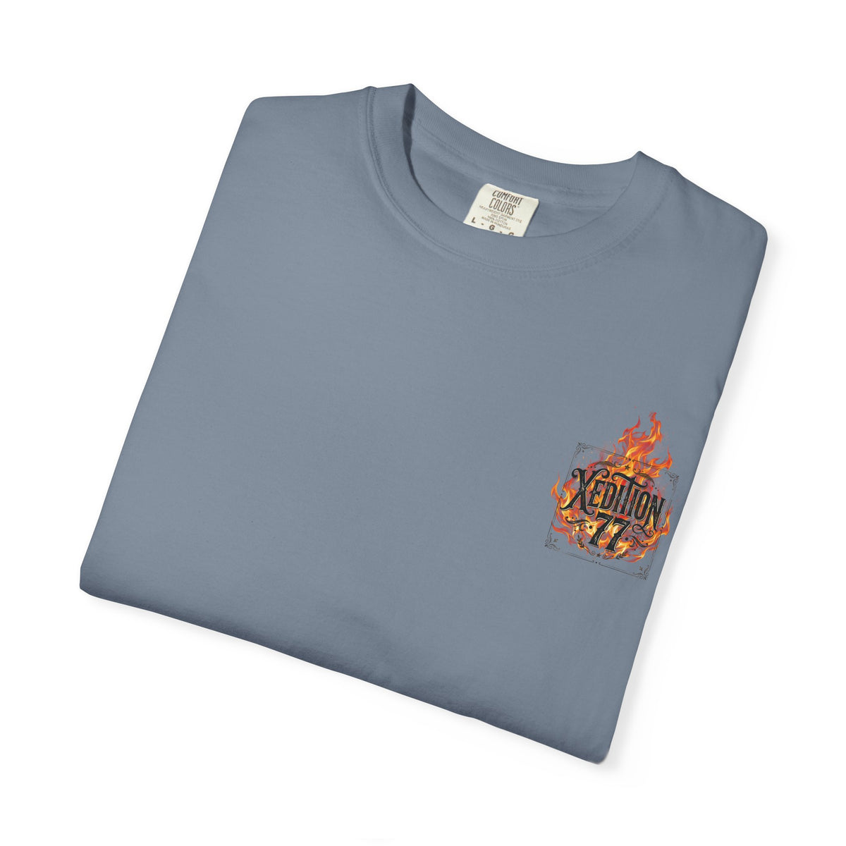 "Xedition77 Flaming Skull Graphic Tee Back Print