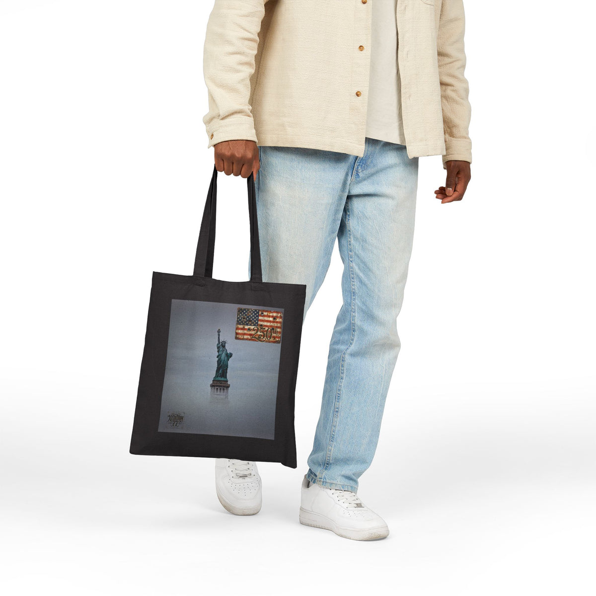 Tote Bag - Vintage Statue of Liberty with Distressed American Flag Canvas Tote