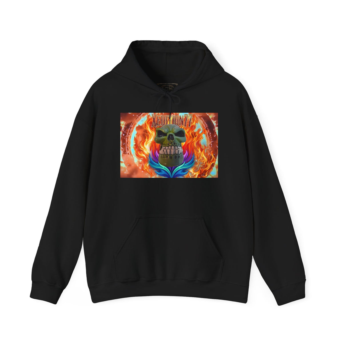 XEDITION77 Skull Flame Hoodie – Colorful Flaming Skull Graphic Pullover