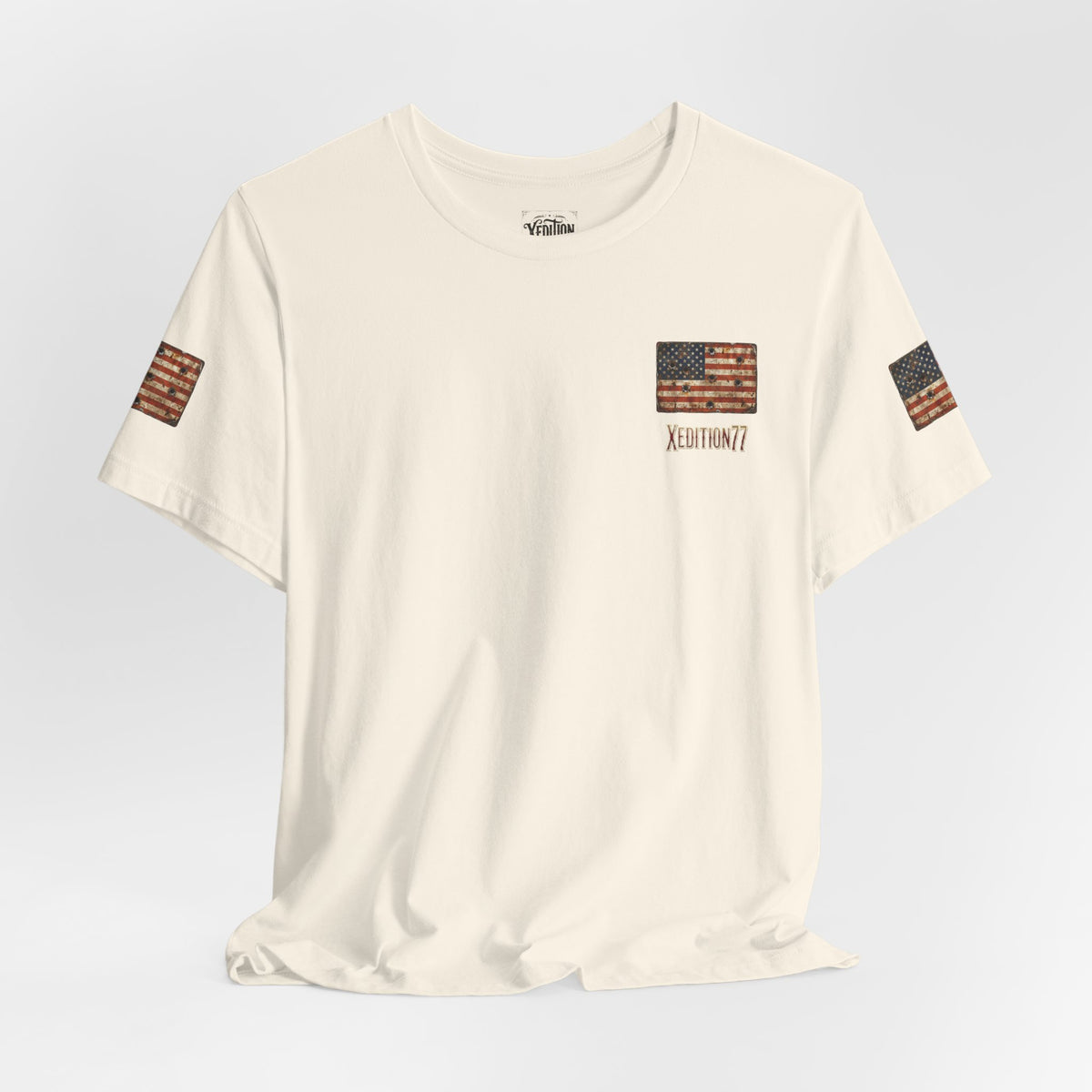 American Flag Pocket T‑Shirt — Rustic USA Patriot Tee with ‘All Veterans’ Text