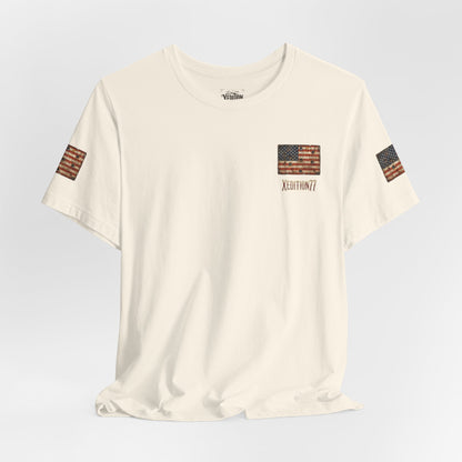 American Flag Pocket T‑Shirt — Rustic USA Patriot Tee with ‘All Veterans’ Text