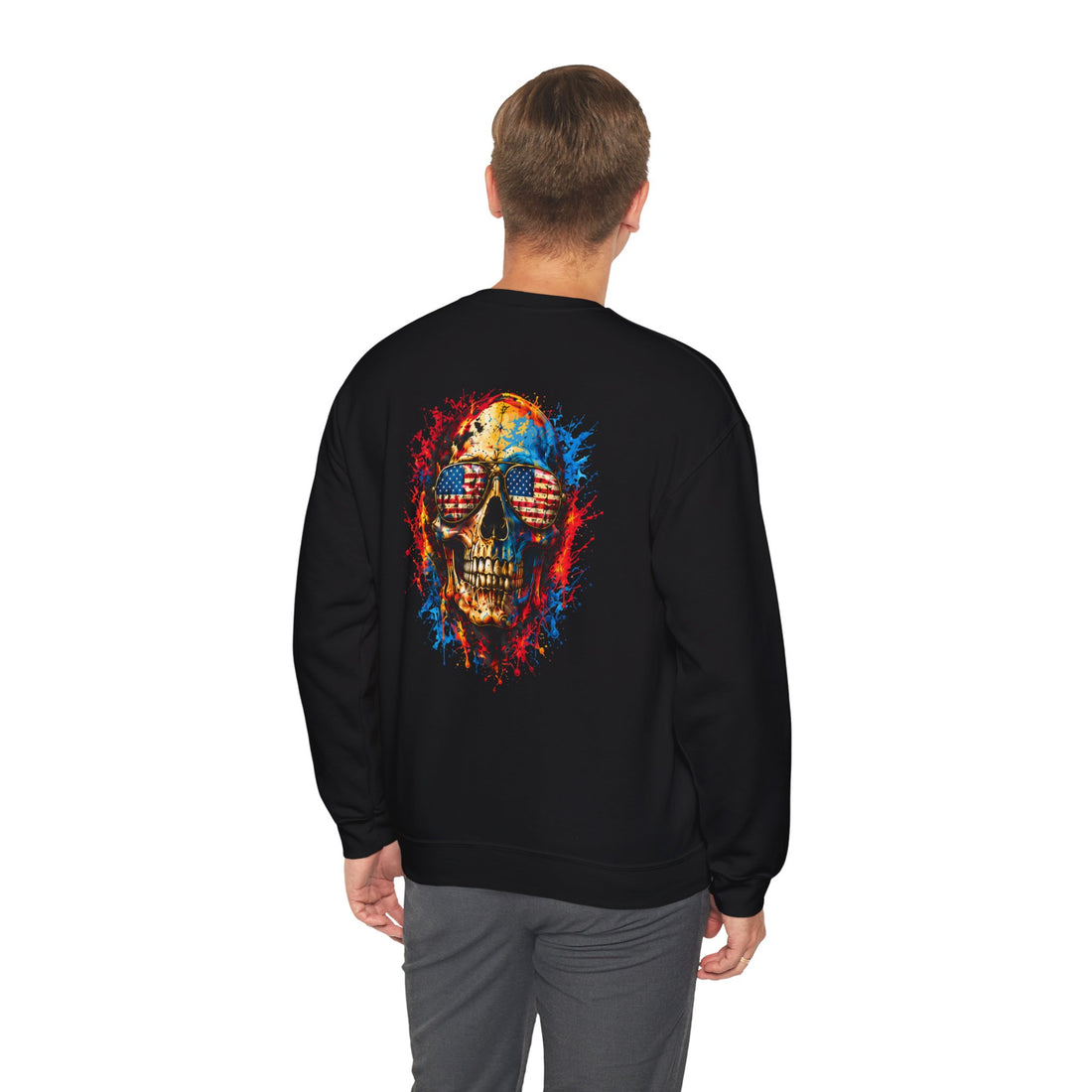 Crewneck Sweatshirt — Distressed American Flag "ADVENTURE" Chest Graphic