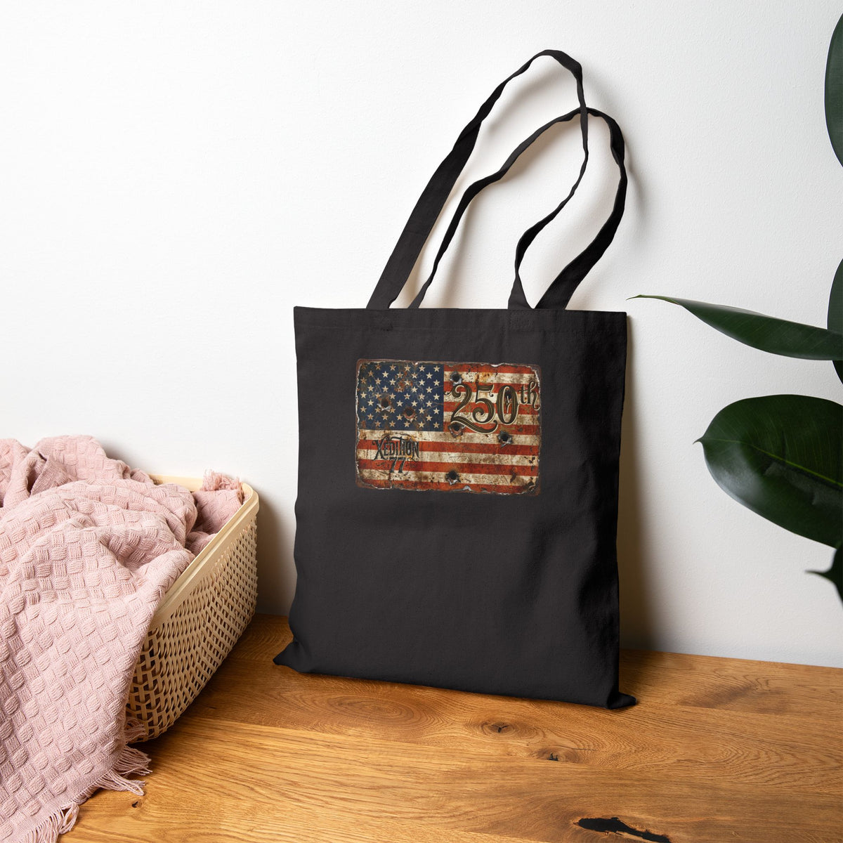 Tote Bag - Vintage Statue of Liberty with Distressed American Flag Canvas Tote