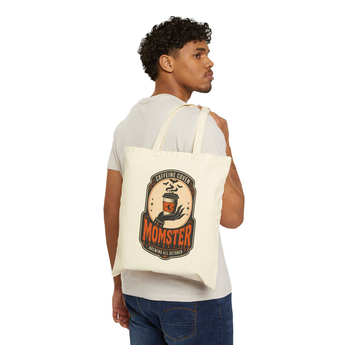 Momster Halloween Momster Tote | Caffeine Coven spooky retro bat graphic