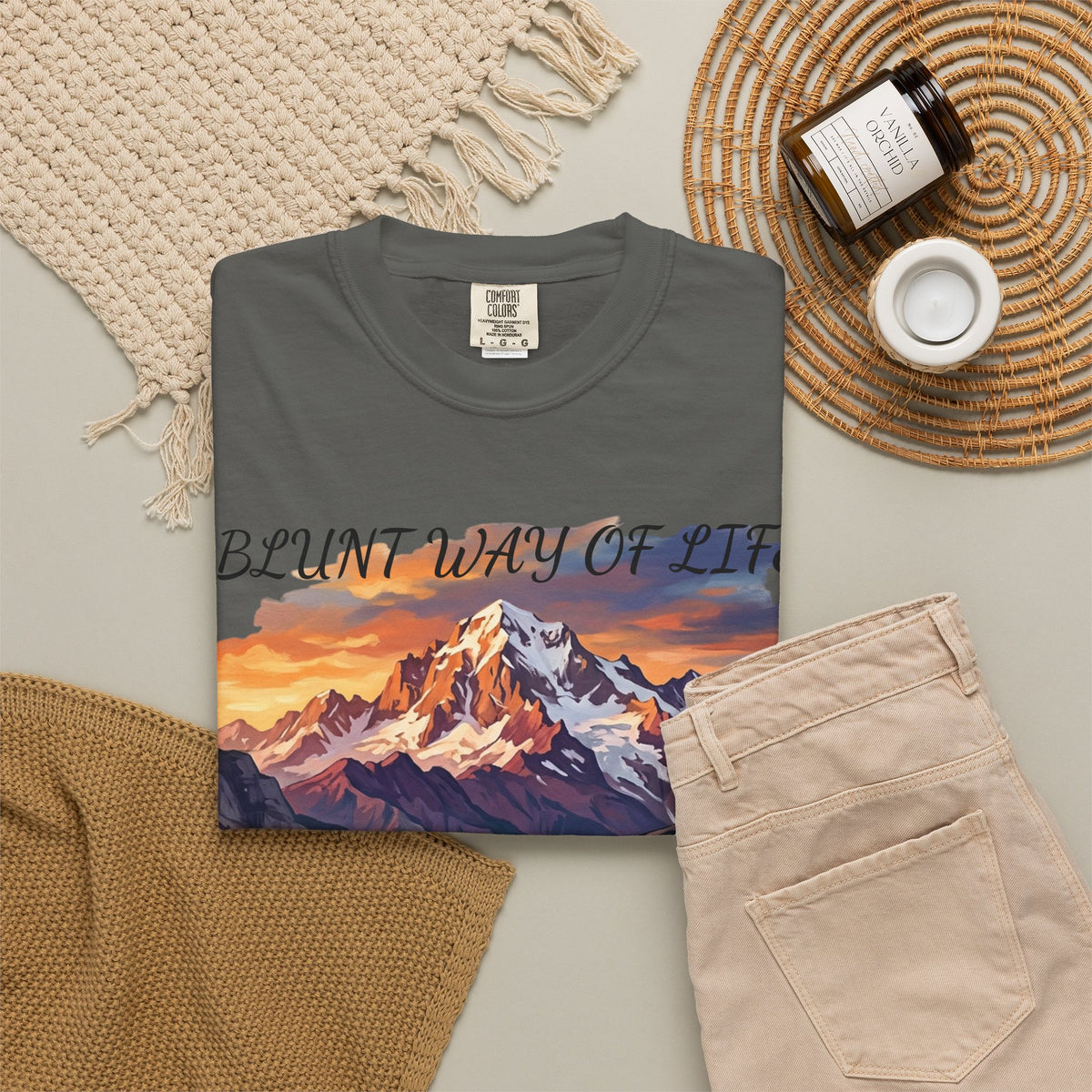 “Blunt Way of Life” Graphic T-Shirt — Mountain Sunset &amp; Cannabis Art