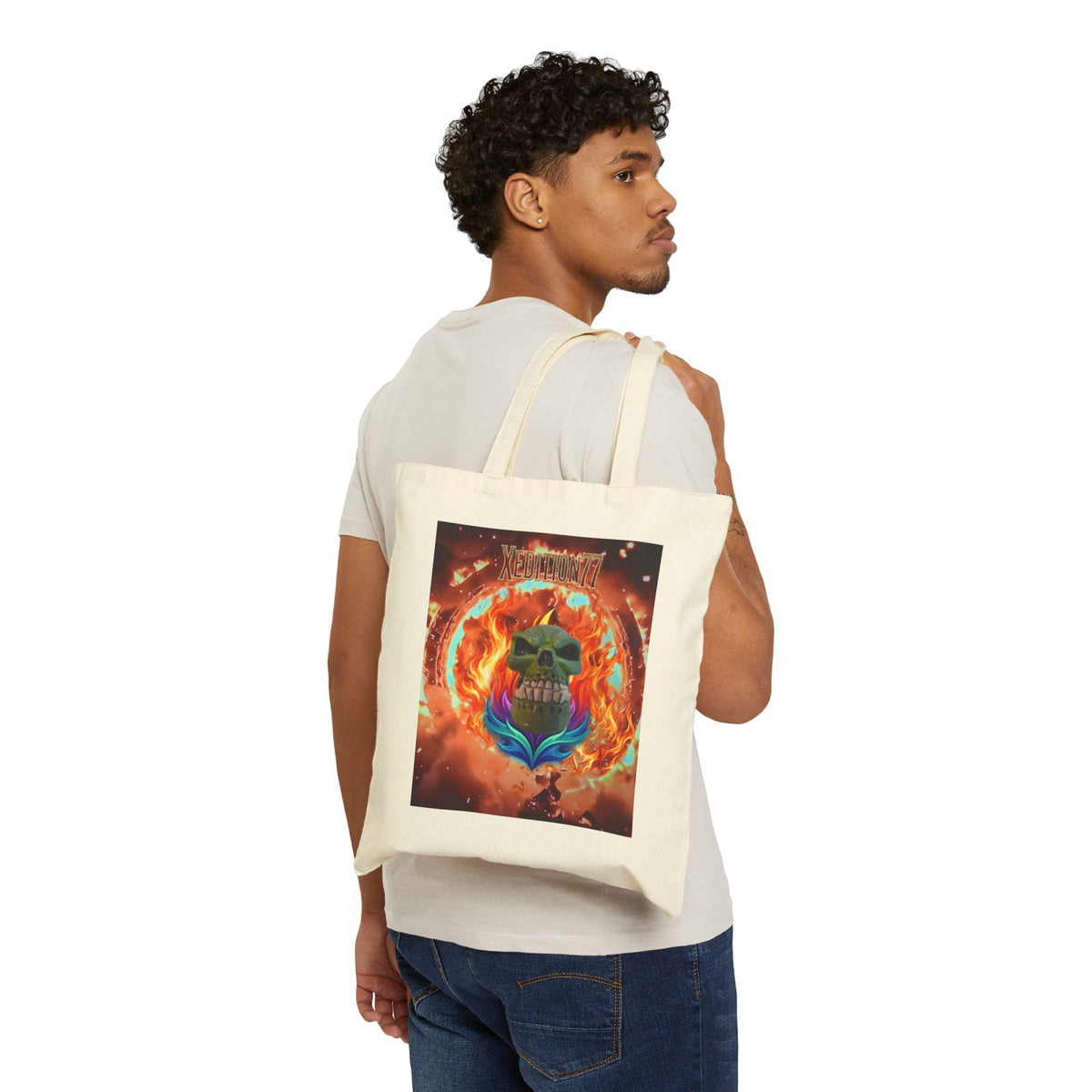 XEDITION77 Skull Flame Canvas Tote Bag